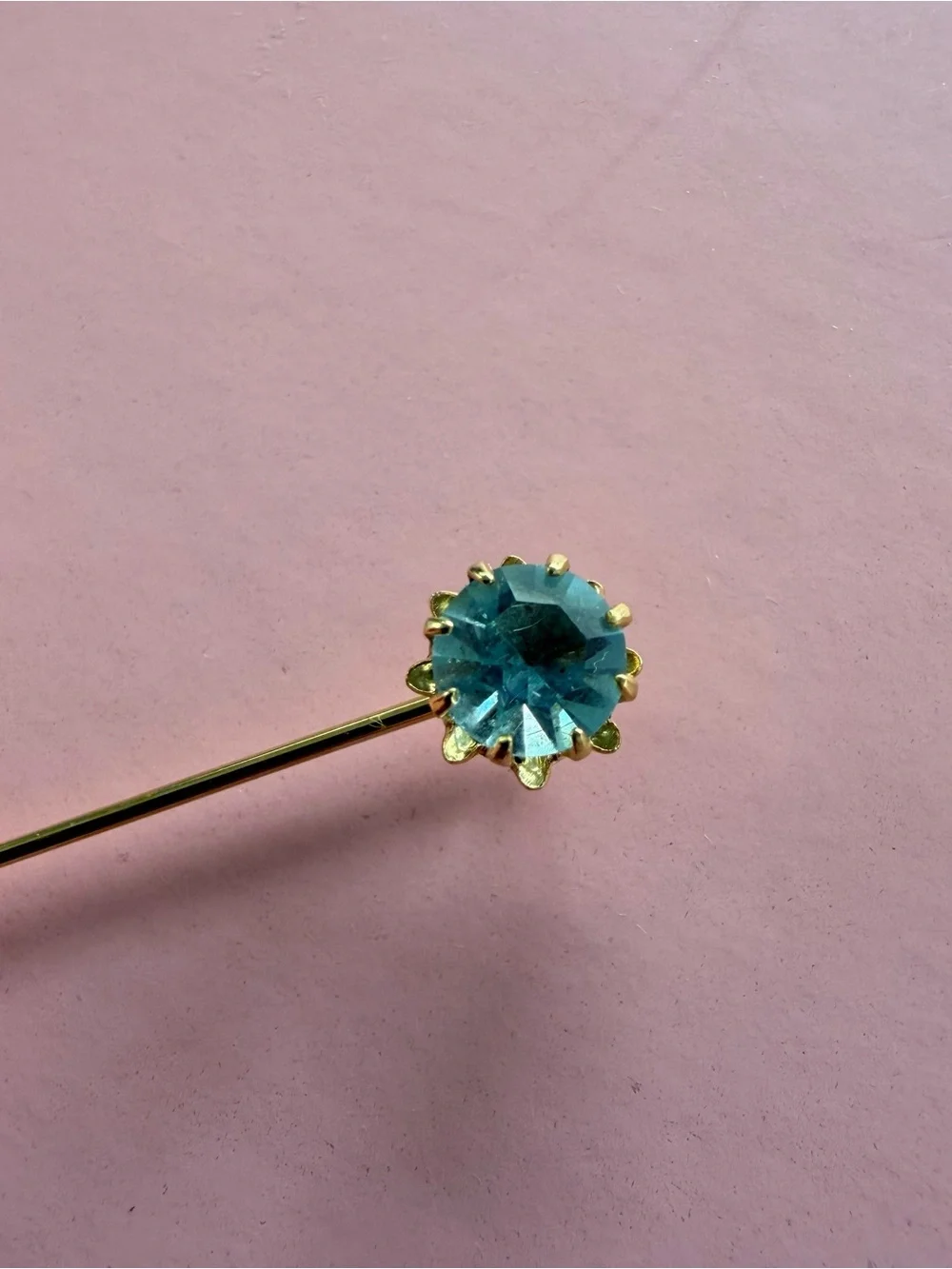 Vintage Contempta Aquamarine Stick Pin Tie Hat Lapel Pin, March Birthstone